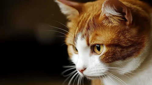 Close-Up of Ginger Cat with Yellow Eyes and Dark Background