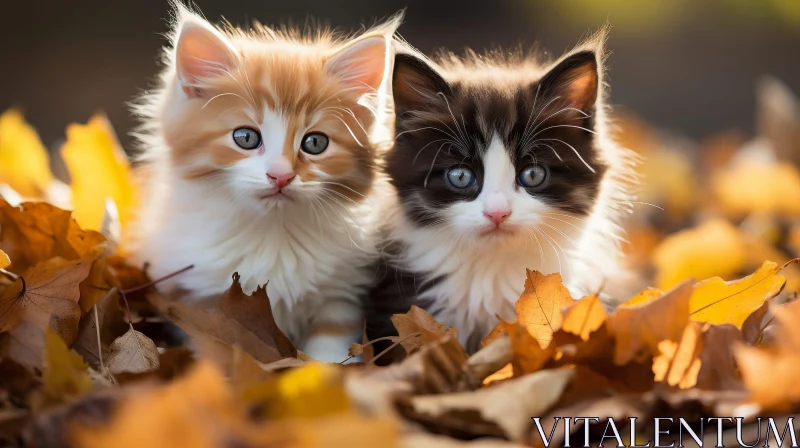 Adorable Kittens in Fallen Leaves AI Image