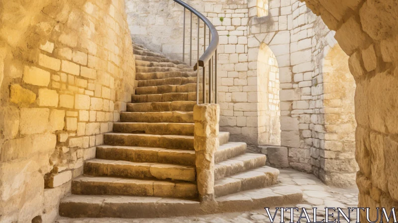Ancient Stone Staircase in Medieval Castle AI Image