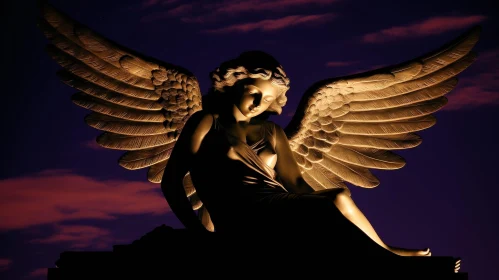 Bronze Angel on Cloud - Spiritual Fantasy Art
