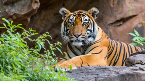 Close-up of a Majestic Tiger Resting on a Rock