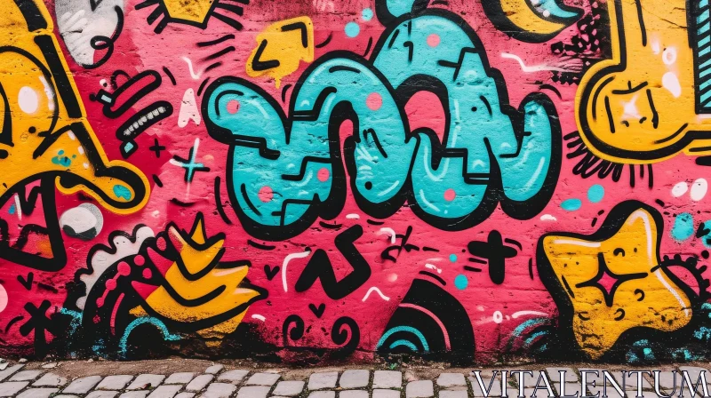 Colorful Graffiti-Covered Wall: A Captivating Street Art Display AI Image