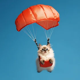 Parachuting Kitten in the Sky