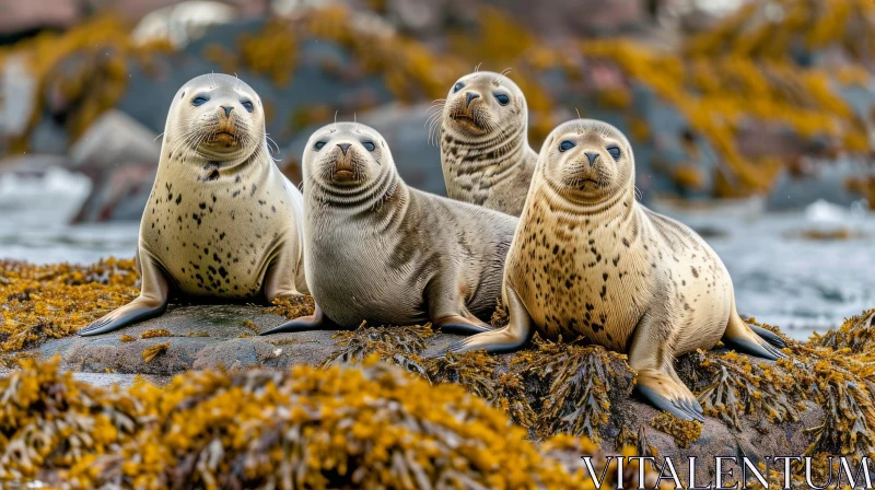 Enchanting Photograph of Seals on a Rocky Surface AI Image