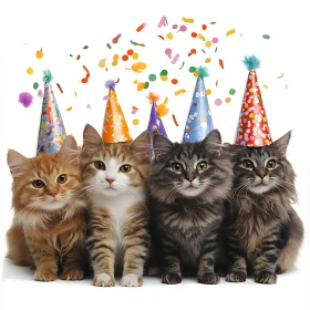 Feline Celebration with Party Hats