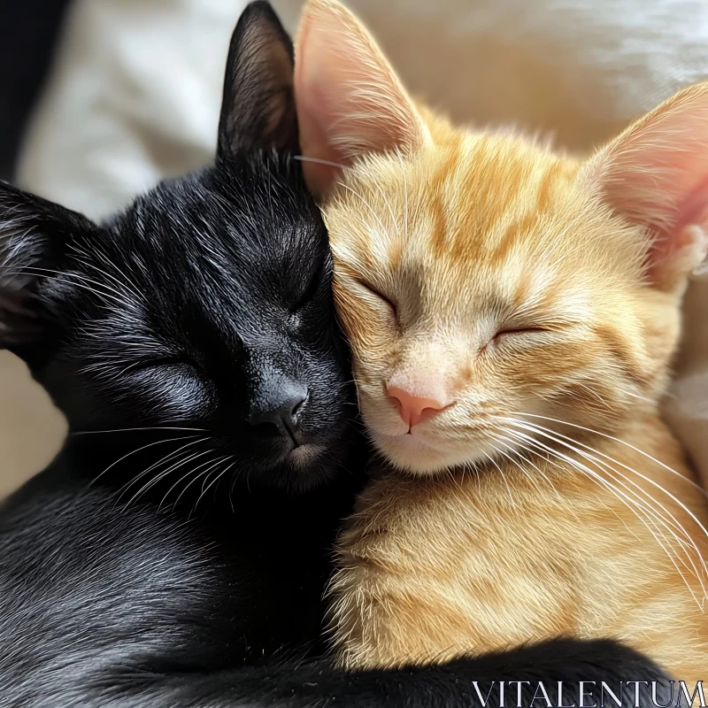 Close-Up of Two Cuddling Cats AI Image