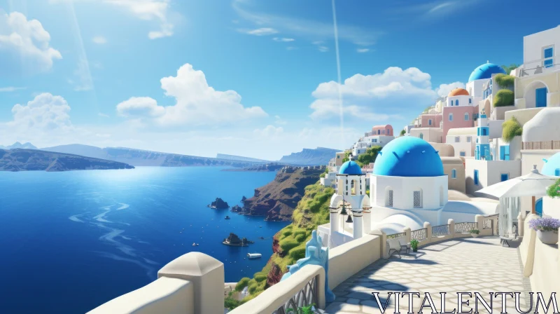 Greek Island Village Scenery - A Majestic Coastal View AI Image