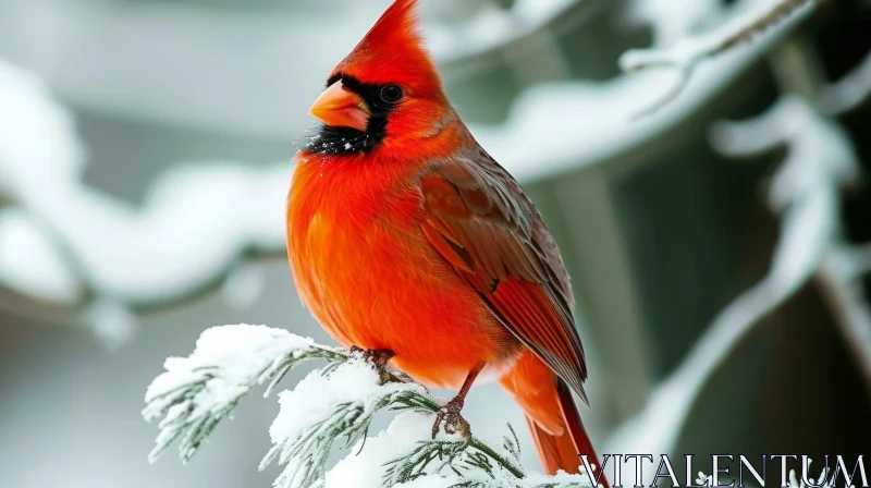 AI ART Male Northern Cardinal on Snow-Covered Branch