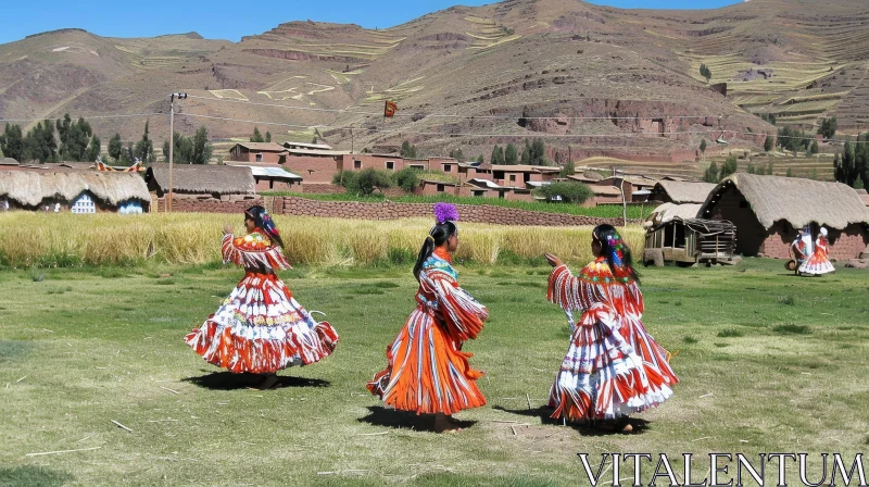 Traditional Peruvian Women Dancing in Colorful Dresses AI Image