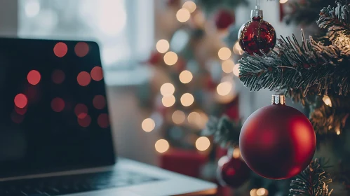 Festive Christmas Tree and Laptop Decor