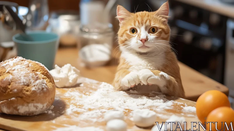 Cute Cat Helping in the Kitchen AI Image