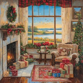 Festive Living Room with Christmas Decorations