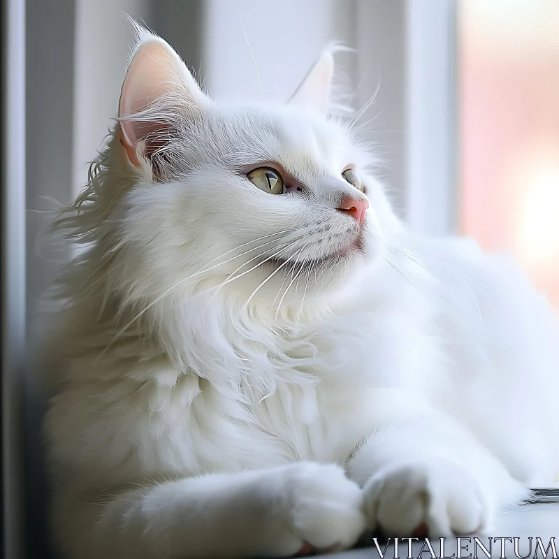 AI ART Peaceful Fluffy White Cat Resting