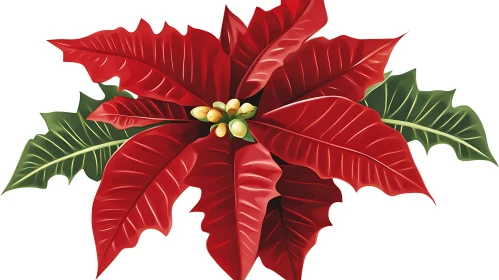 Detailed Poinsettia Plant with Red and Green Leaves