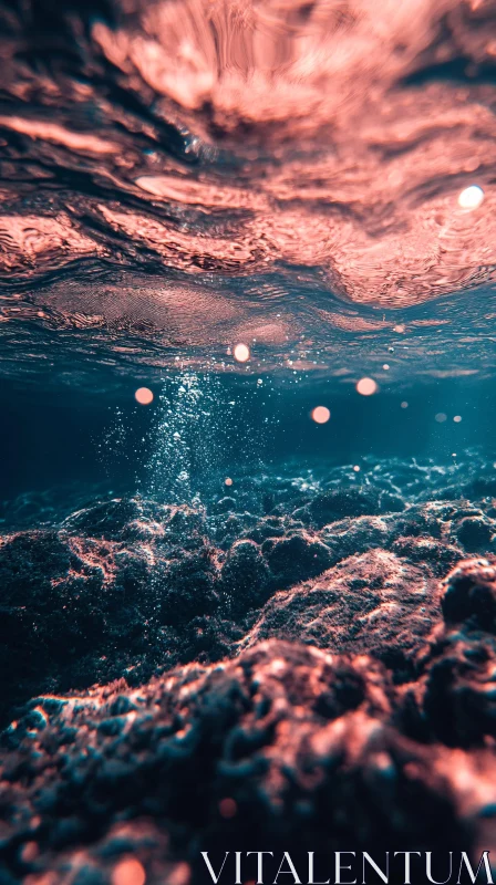 Underwater Seascape with Bubbles and Sunlight AI Image