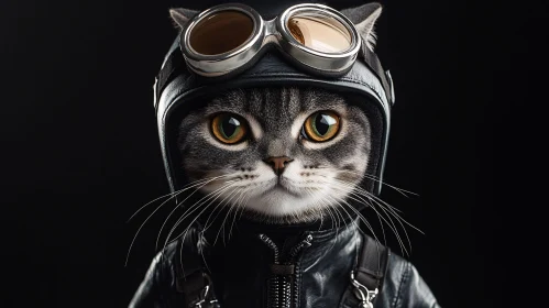 Stylish Cat in Goggles and Jacket