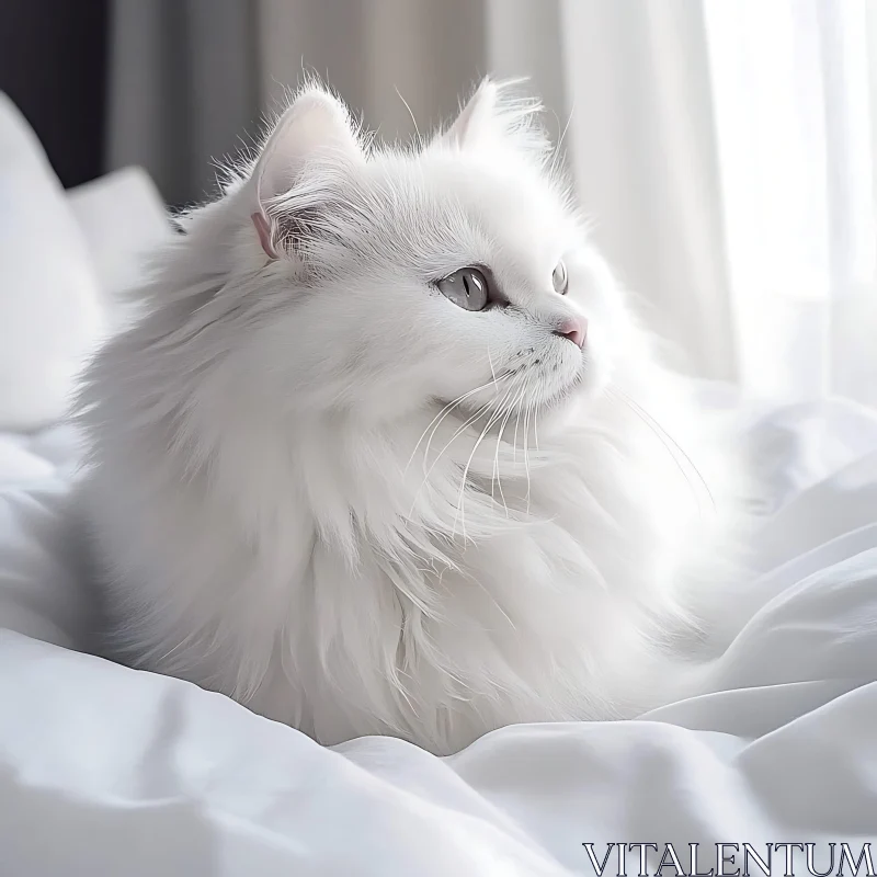 White Feline Comfort in a Cozy Room AI Image