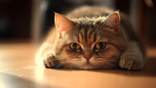 Cat Relaxing on Floor in Warm Sunlight