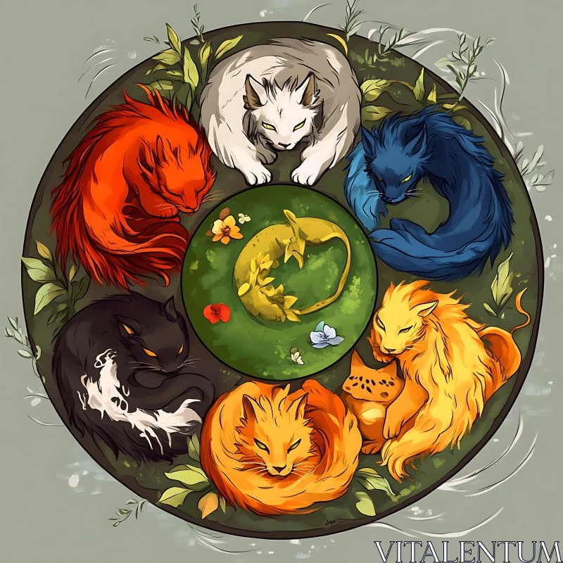 AI ART Colorful Abstract Cat Circle