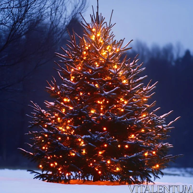 Glowing Christmas Tree in Winter Wonderland AI Image