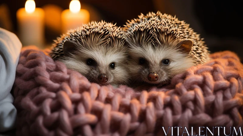 Adorable Hedgehog Duo on Pink Blanket AI Image
