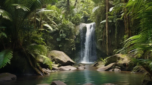 Breathtaking Waterfall in Green Tropical Jungle - National Geographic Style