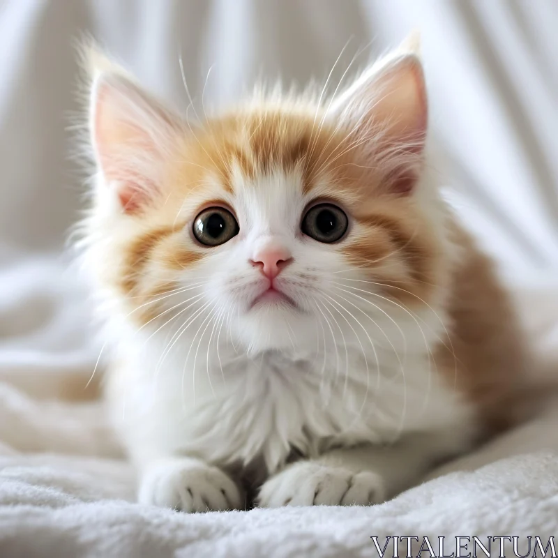 Cute Fluffy Kitten on White Blanket AI Image