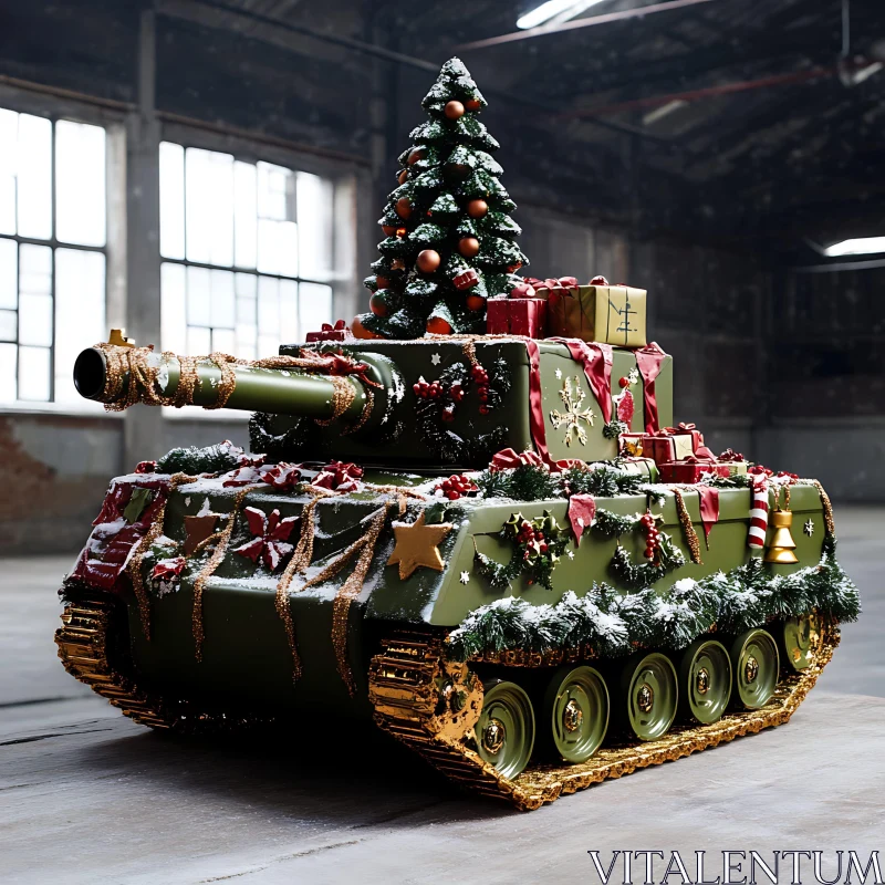 AI ART Festive Christmas Tank with Decorations