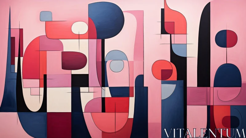 Contemporary Geometric Abstract Painting in Pink, Blue, and Red AI Image