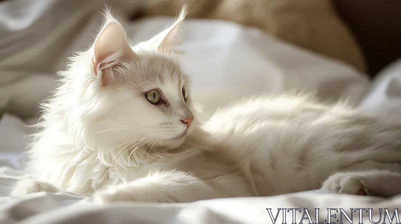 Relaxed Fluffy White Cat in Soft Sunlight AI Image