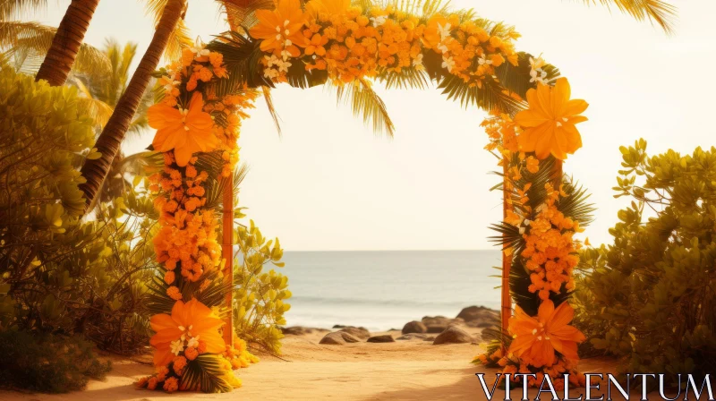 Enchanting Beach Wedding Arch with Tropical Flowers AI Image