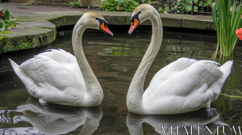 Graceful Swans in a Serene Pond | Nature Photography AI Image
