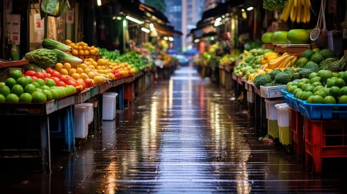 Serene Outdoor Market with Fresh Fruits and Vegetables