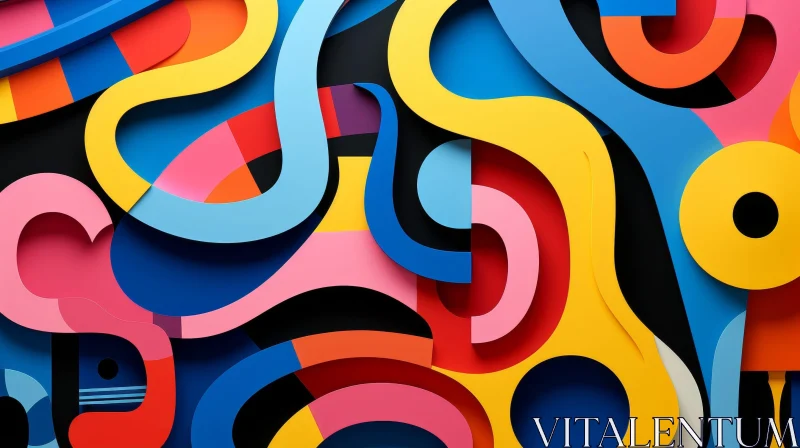 Vibrant Abstract Composition with Curved Shapes AI Image