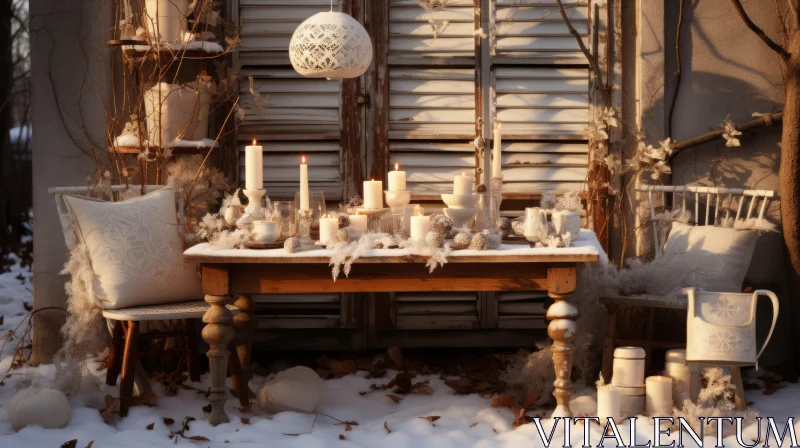 Winter Table Decor: Candles in the Snow AI Image