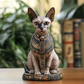 Regal Cat Statue with Hieroglyphs