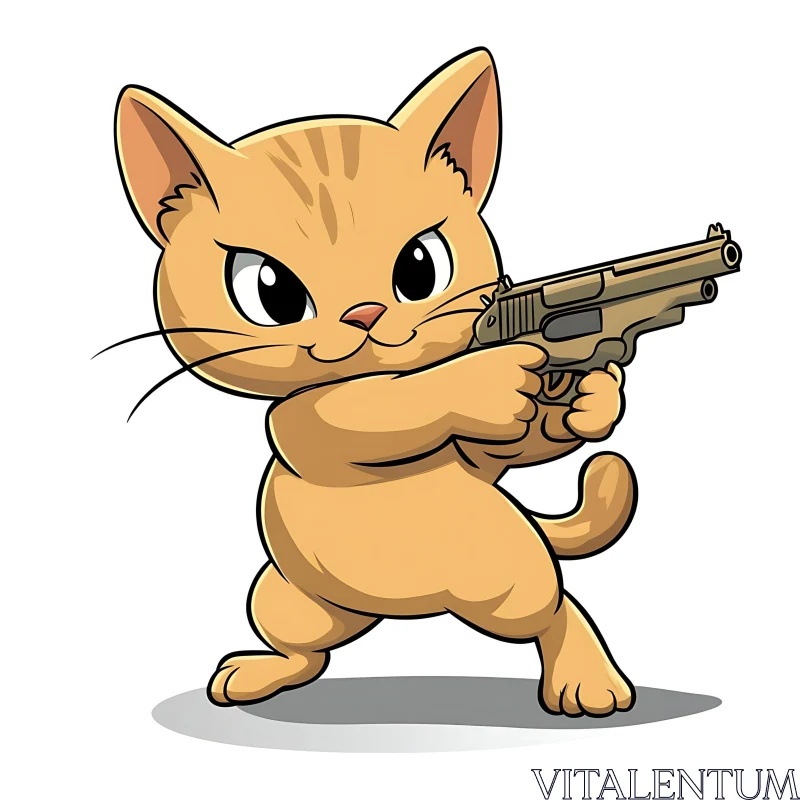 Cute Cartoon Cat with Gun Illustration AI Image