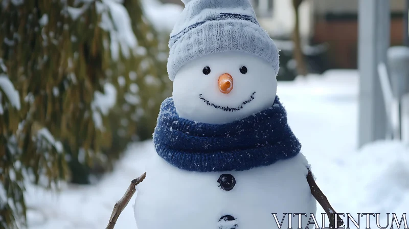 Winter Snowman with Cozy Scarf and Hat AI Image