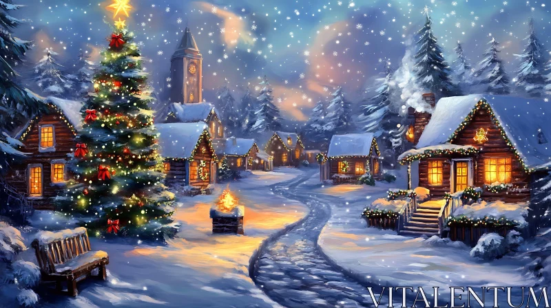 AI ART Festive Winter Wonderland Village Scene