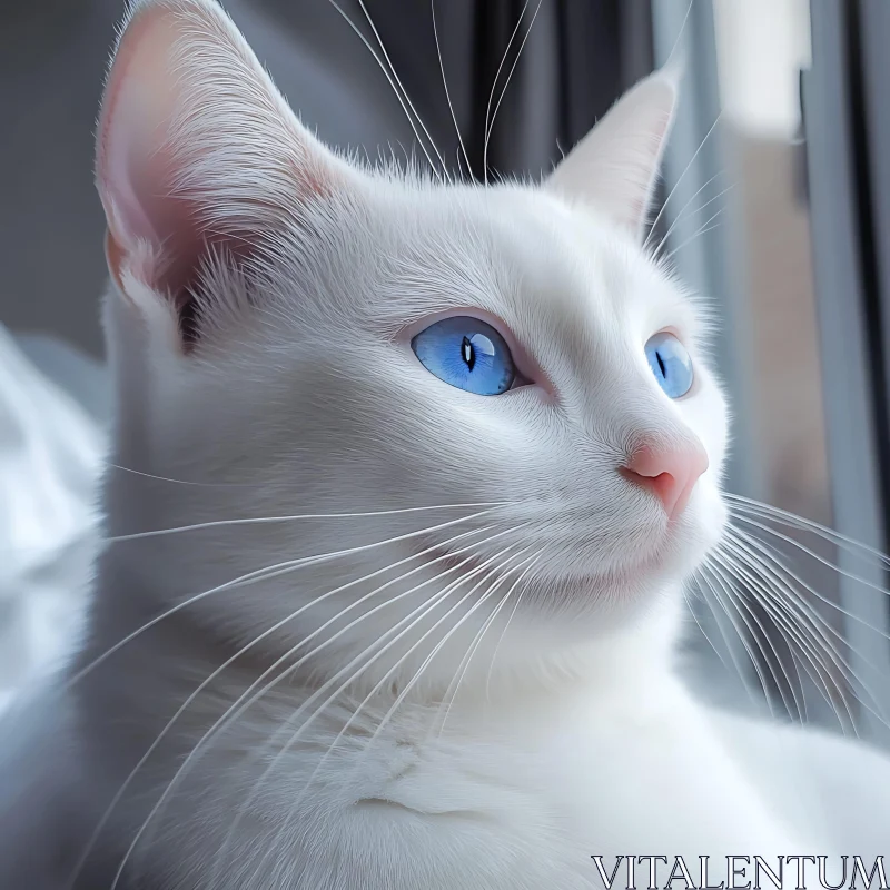 White Cat with Striking Blue Eyes AI Image