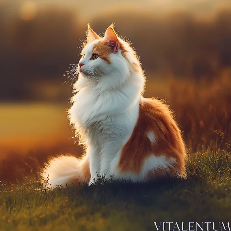 Serene Portrait of a White and Orange Cat AI Image