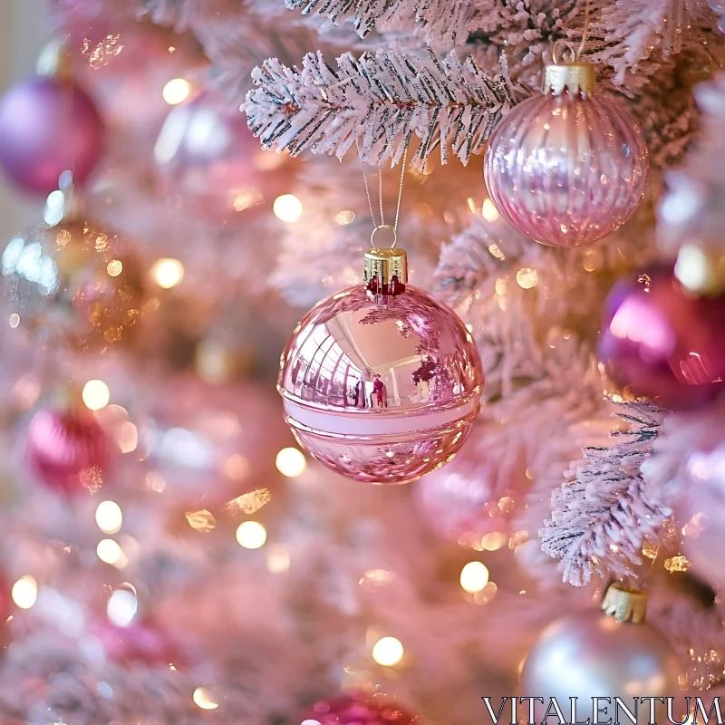 AI ART Charming Christmas Tree with Pink Ornaments