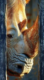 Rhinoceros Peering Through Opening