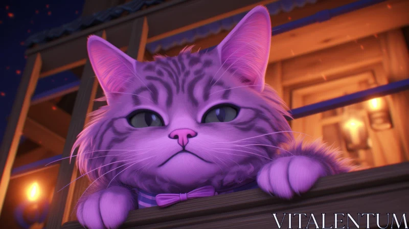 Adorable Purple Cat on Windowsill AI Image