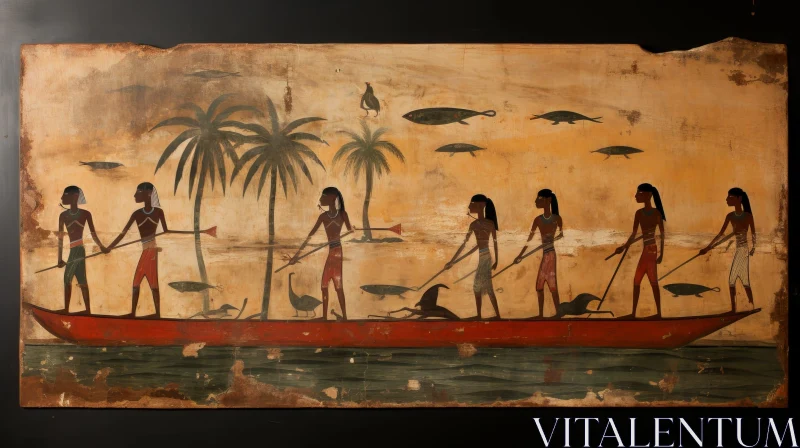 Ancient Egyptian Hunting and Fishing Scene in a Boat AI Image