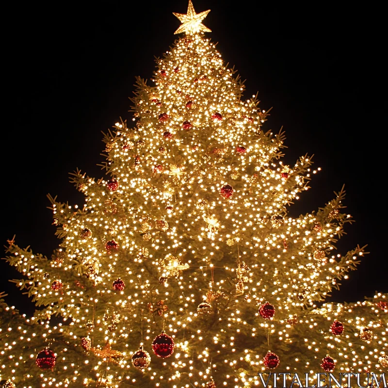 AI ART Illuminated Christmas Tree with Star and Decorations