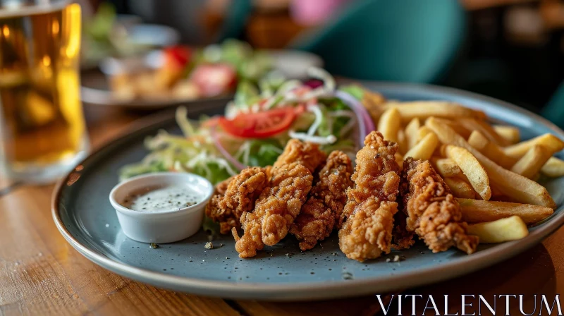 Delicious Plate of Fried Chicken Tenders with Salad and Fries AI Image