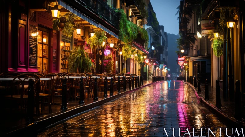 Exotic Atmosphere: A Captivating Rainy Street in New Orleans AI Image
