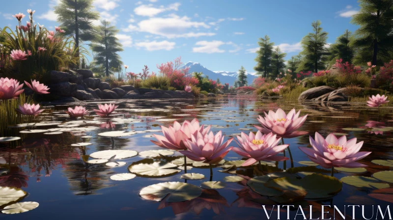Immersive Lotus Lake Scene Rendered in Unreal Engine 5 AI Image