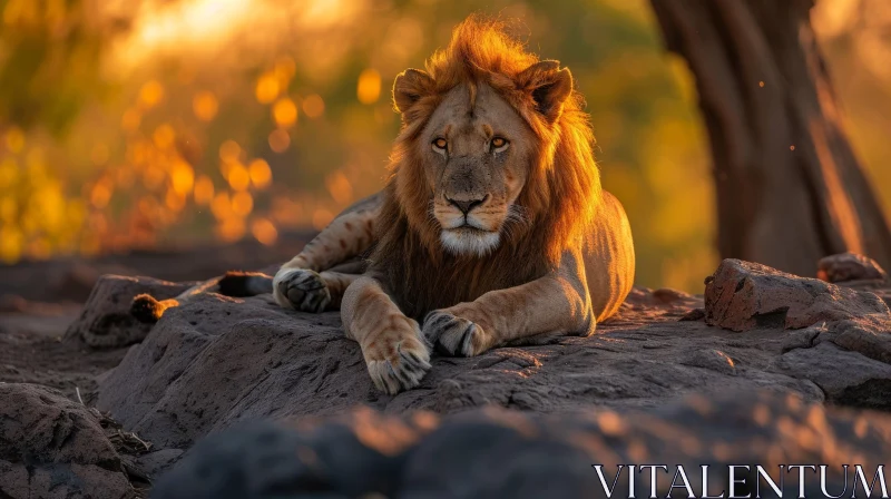 Majestic Lion Resting on a Rock - Captivating Wildlife Photography AI Image
